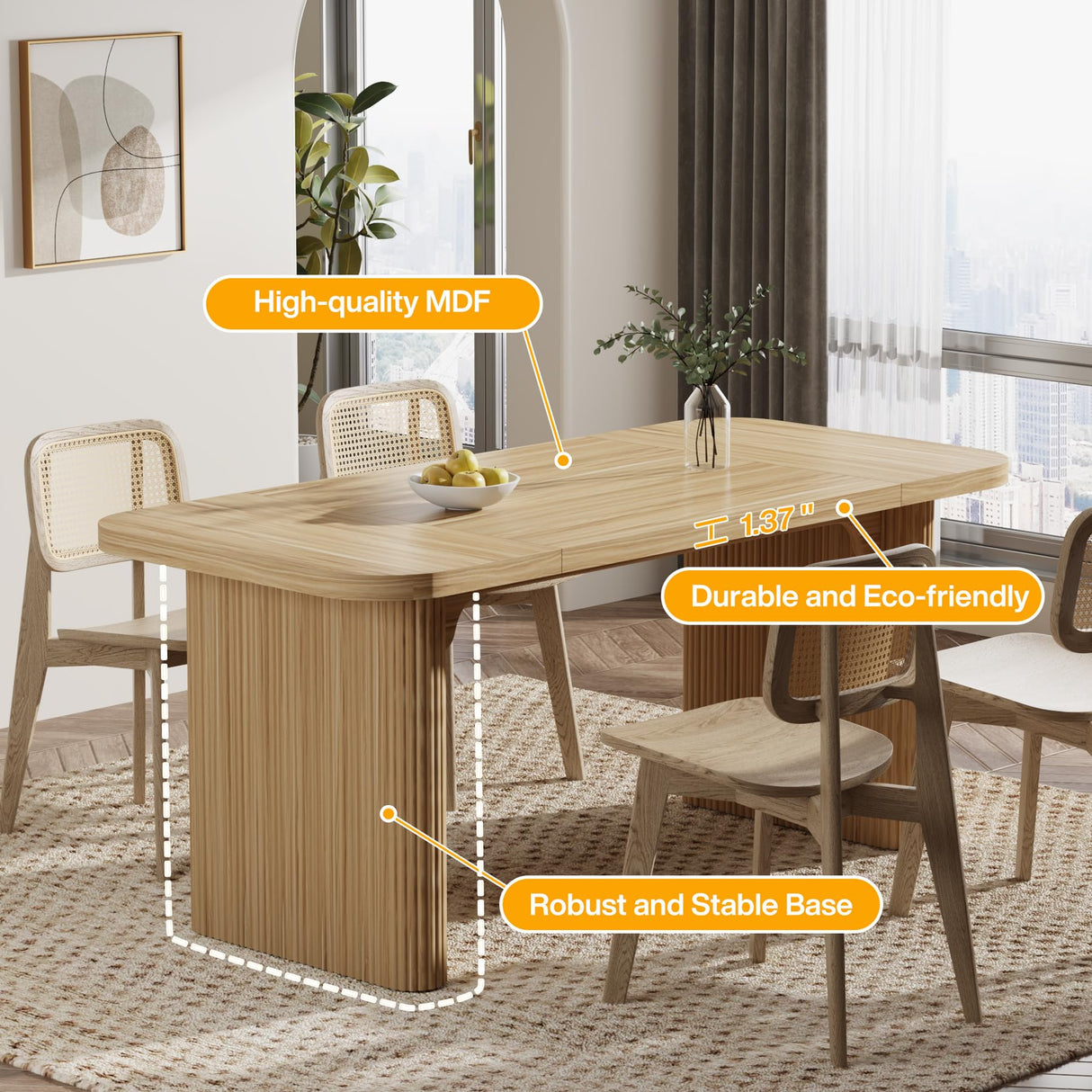 Tribesigns 62" Executive Desk, Large Computer Office Desk with Double Pedestal, Modern Simple Style Natural Wood Top Rectangle Writing Desk for Home Office (Natural) Tribesigns