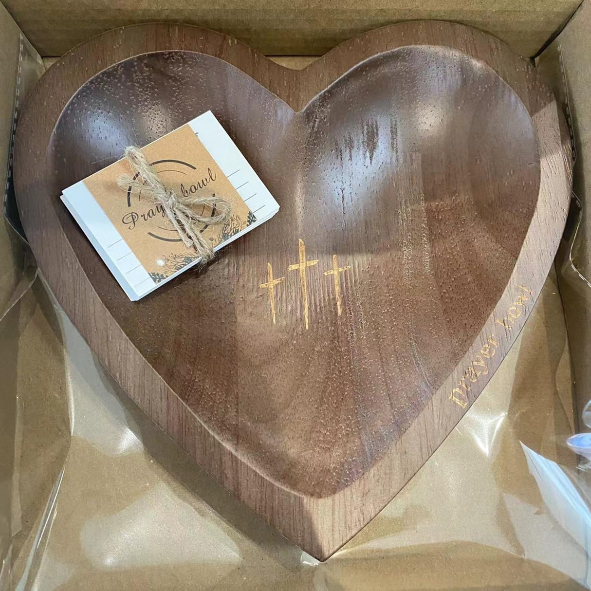 BIXMK Prayer Bowl,Prayer Bowl Wooden with Cards,Wooden Heart Prayer Bowl with Cross,Handcrafted Prayer Bowl for Women with 24 Prayer Cards,Wood Dough Bowl BIXMK