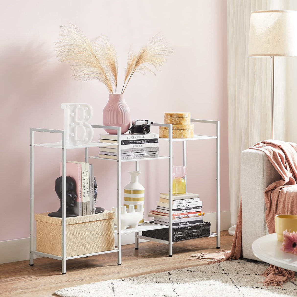 SONGMICS 3-Tier Storage Rack, Bathroom Shelf, Extendable Plant Stand with Adjustable Shelf, for Bathroom, Living Room, Balcony, Kitchen, White UBSC033W01, 11.8 x 15 x 28.4 Inches SONGMICS