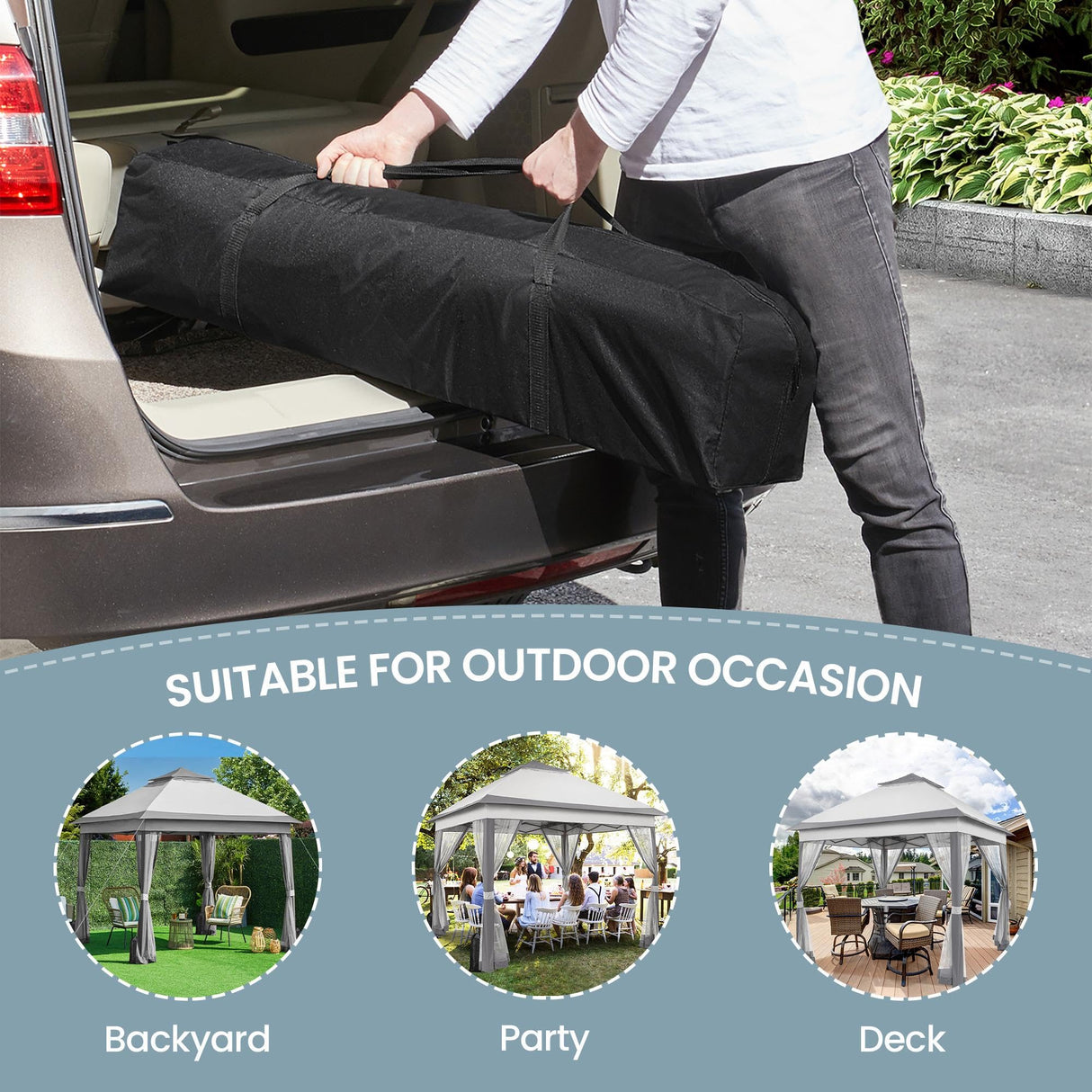 Yaheetech 11x11 Pop Up Gazebo Outdoor Canopy Shelter, Instant Patio Gazebo Sun Shade Canopy Tent with 4 Sandbags, 2 Tiers Roof & Mesh Netting for Lawn, Garden, Backyard & Deck, Gray Yaheetech