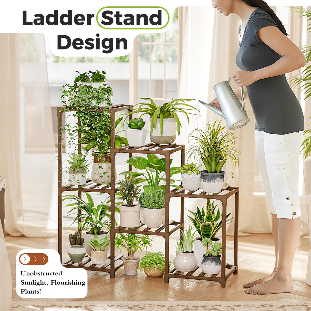 Bamworld Plant Stand Indoor Plant Shelf Outdoor Wood Plant Rack for Multiple Plants 3 Tiers Ladder Plant Holder for Living Room Patio Boho Home Decor for Gardening Mom Gifts Bamworld