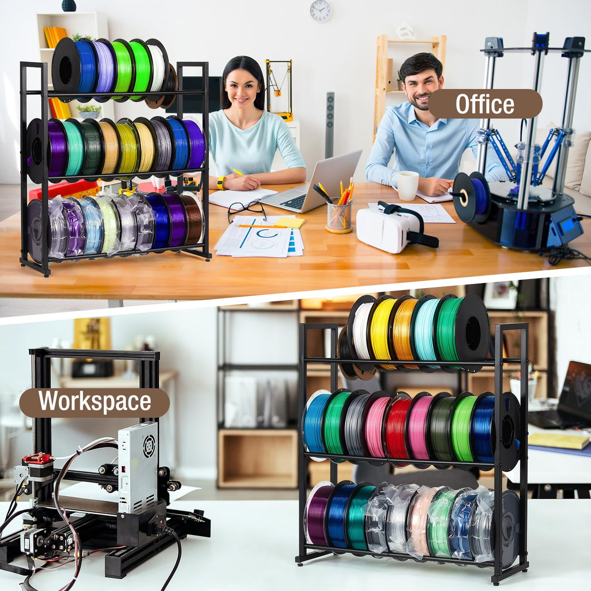 EnigmaSoul 3D Printer Filament Storage Rack Desktop, 3-Tier Heavy-Duty Filament Spool Holder Stand, Space-Saving Metal Filament Shelf for TPU/PLA/ABS, Ideal for Studio, Office, Workshop EnigmaSoul