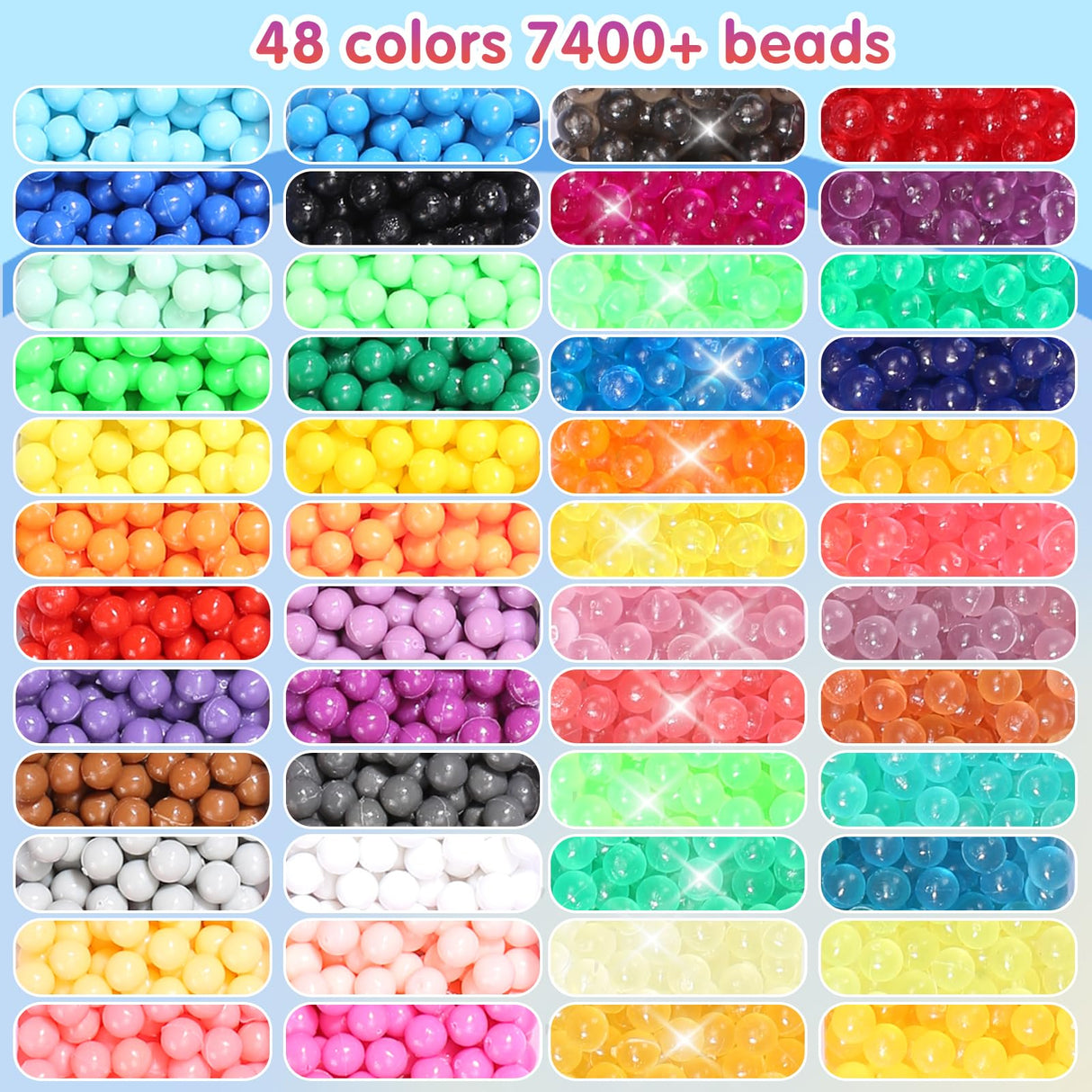 EIKEJI 7400 Pcs Non-Iron Fuse Beads Kit, 48 Colors 5mm Beads for Kids, Glow in The Dark Beads Glitter Beads, Refill Beads Set for Boys, Girls, Ideal Gift for New Years, Birthdays, Christmas EIKEJI