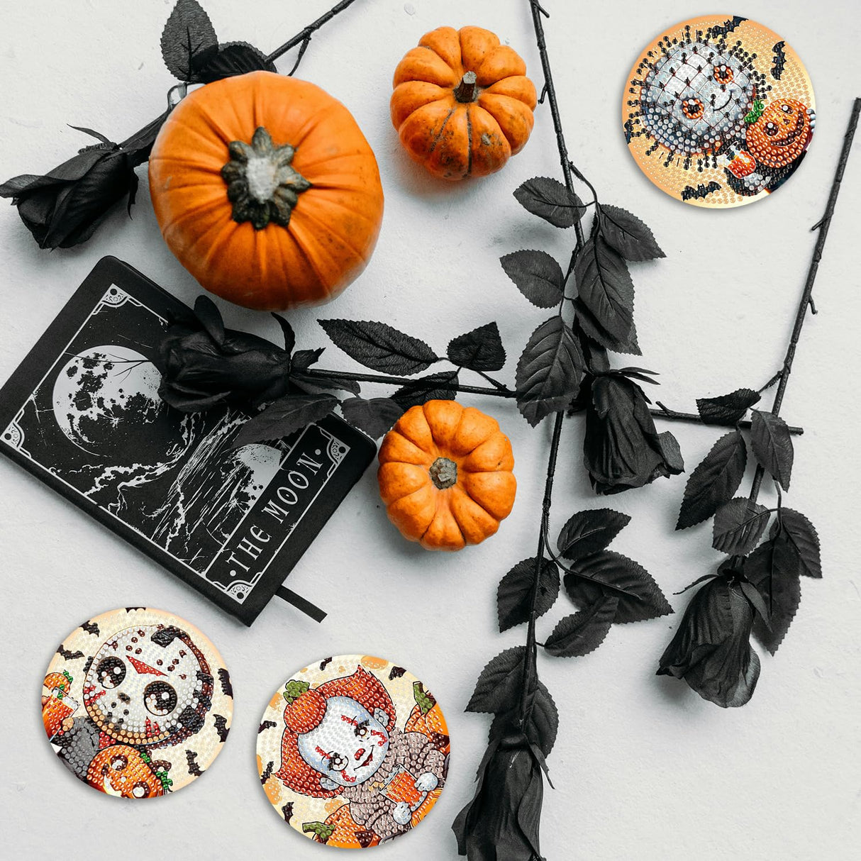 8 Pcs Halloween Diamond Painting Coasters Kits with Holder,DIY Horror Cute Diamond Art Coasters for Adults Beginnners,5D Full Round Drill Gem Painting Craft Art Kits for Supplies Gift 4X4 Inch. MBNTJHT