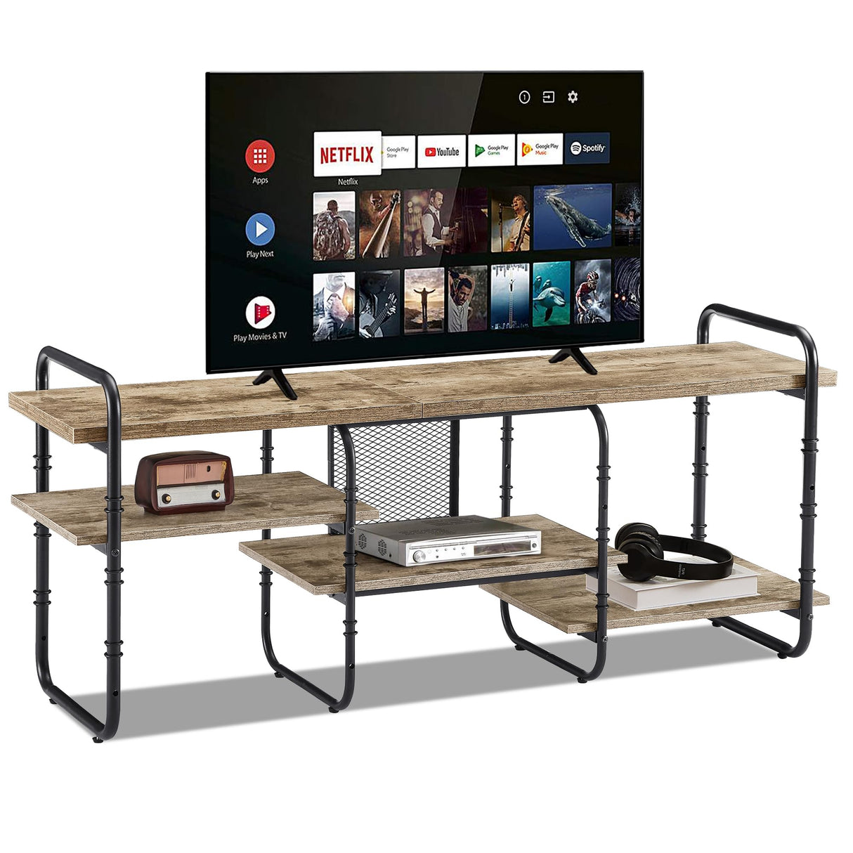 VECELO TV Stands for 55 Inch,Entertainment Center/Media Console Table with Adjustable Storage Shelves for Living Room/Bedroom,Grey VECELO