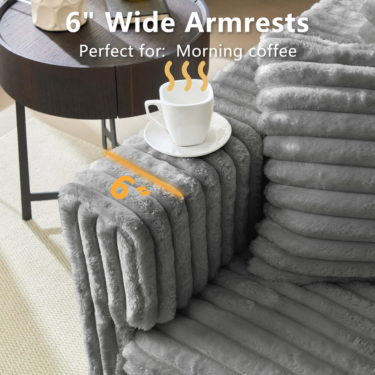 Tabaray 102.4" Oversized Cloud Couch, Convertible 4 Deep Seat Foam Sofa Couch, 2 in 1 Plush Corduroy Sofa with 6 Soft Pillows, Modern Modular Sectional Couches for Living Room, Apartment, Gray Tabaray