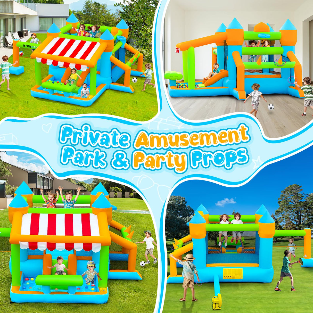 Inflatable Bounce House 176x136x80 inch Large Bounce Castle, with Blower, Ball Pit, Ball net, Ball Goal, for Indoor Outdoor Kid Sports/Playtime/Backyard Playground/Birthday Party UTOBSPORT