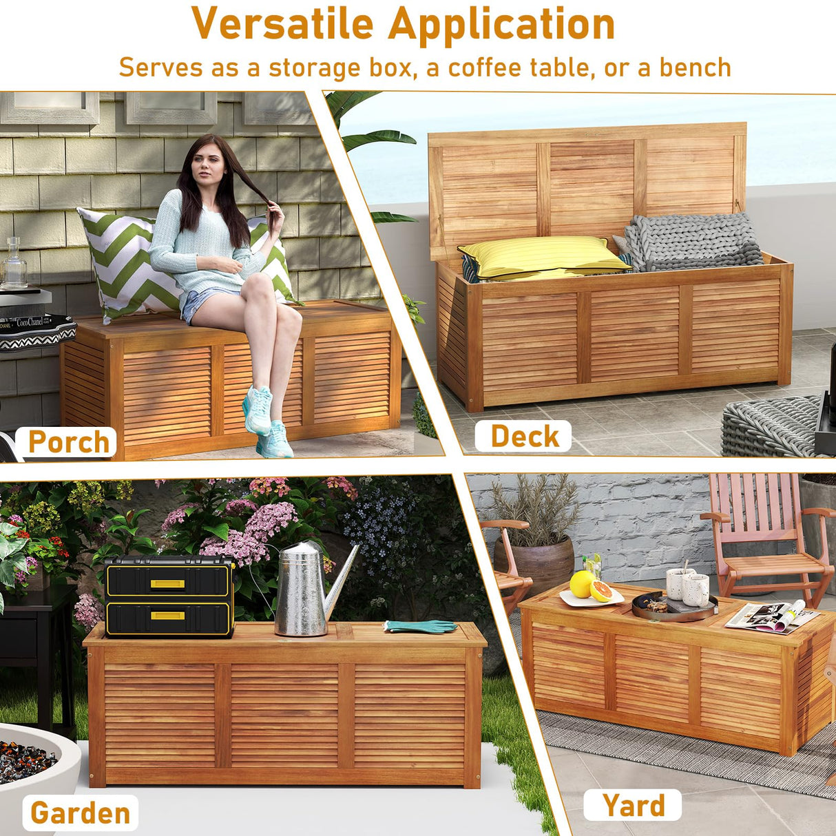 RELAX4LIFE Deck Box Acacia Wood, 46 Gallon Backyard Storage Bin Container for Patio Furniture Cushions, Pillows, Garden Tools, Pool Accessories, Wooden Porch Bench, Indoor Outdoor Storage Box (46 Gal) RELAX4LIFE