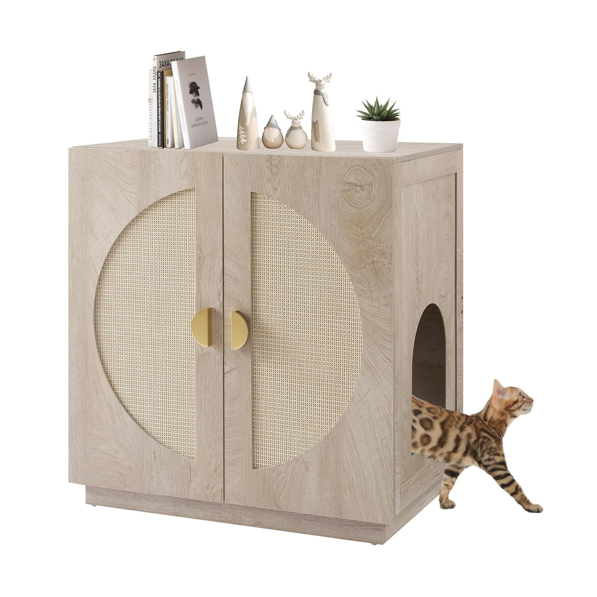 unipaws Cat Litter Box Enclosure with Shelves, Tall Hidden Litter Box Cover for Tall or Top Entry Litter Box, Kitty Enclosed Litter Box Cabinet, Cat Box Furniture, Grey unipaws