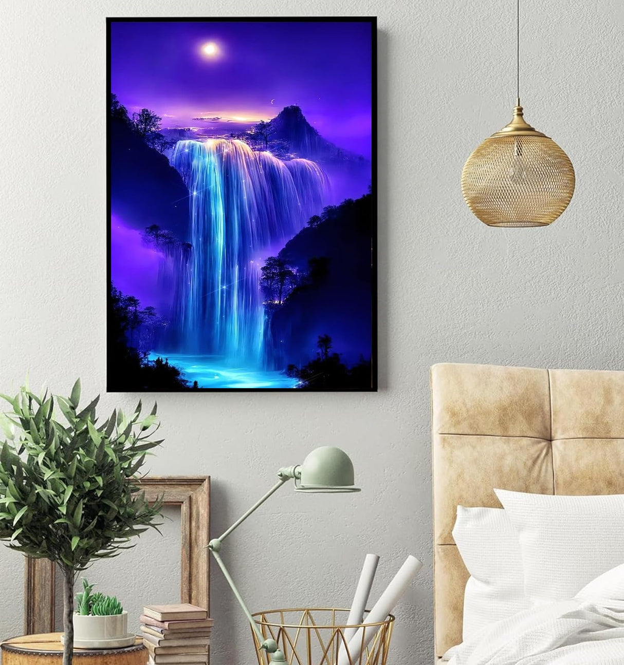 hyzsj 5D Waterfall Diamond Art Painting,Large Diamond Painting Kits for Adults,DIY Full Drill Crystal Rhinestone Arts,Gem Art Painting with Diamond Home Wall Decor Mountain Moon(27.5 X 15.7inch) hyzsj