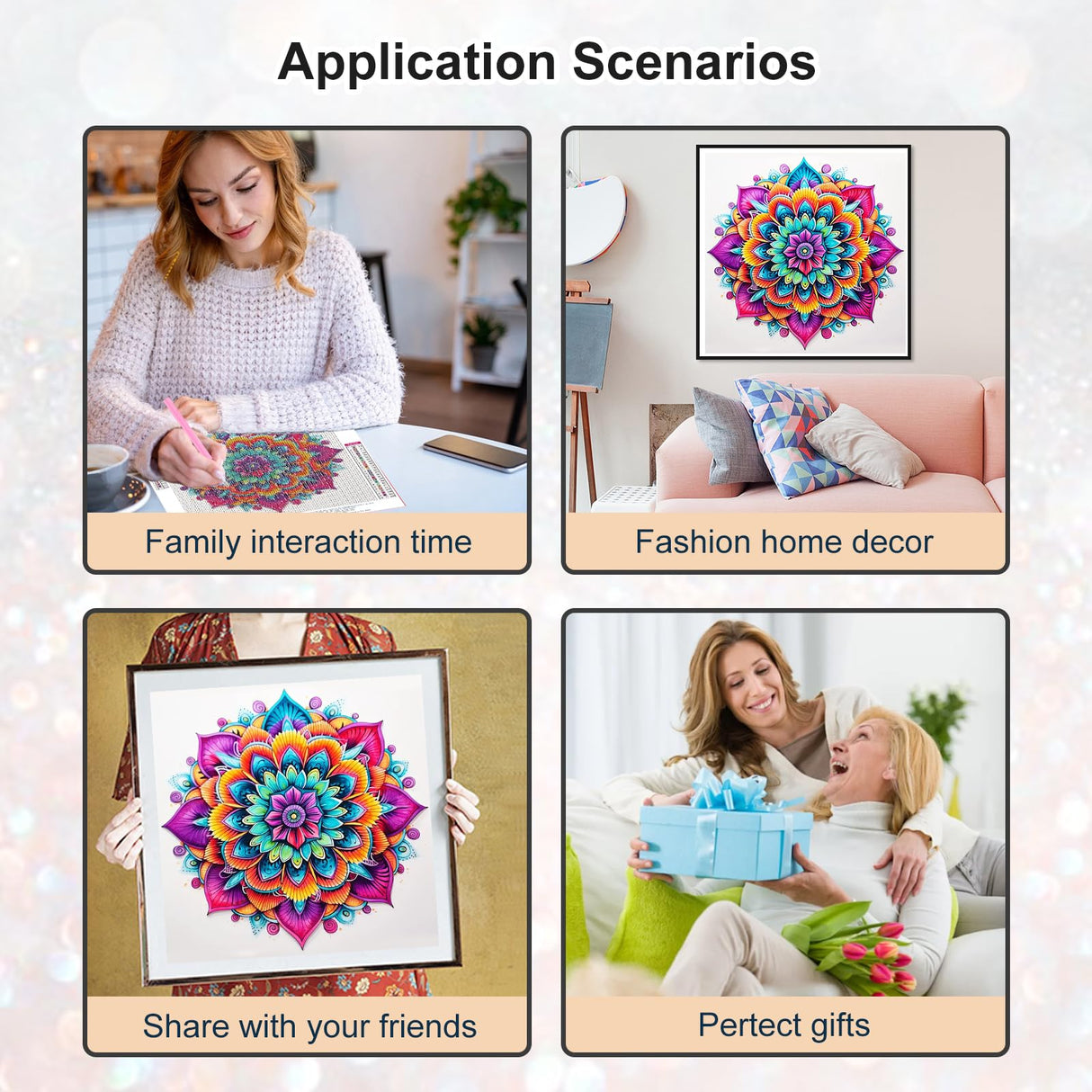 PFFNGPEN Diamond Painting Kits for Adults, 5D DIY Diamond Art Kits for Beginners, Full Drill Round Diamond Art for Home Wall Decor,Mandala, 12x12 inch PFFNGPEN