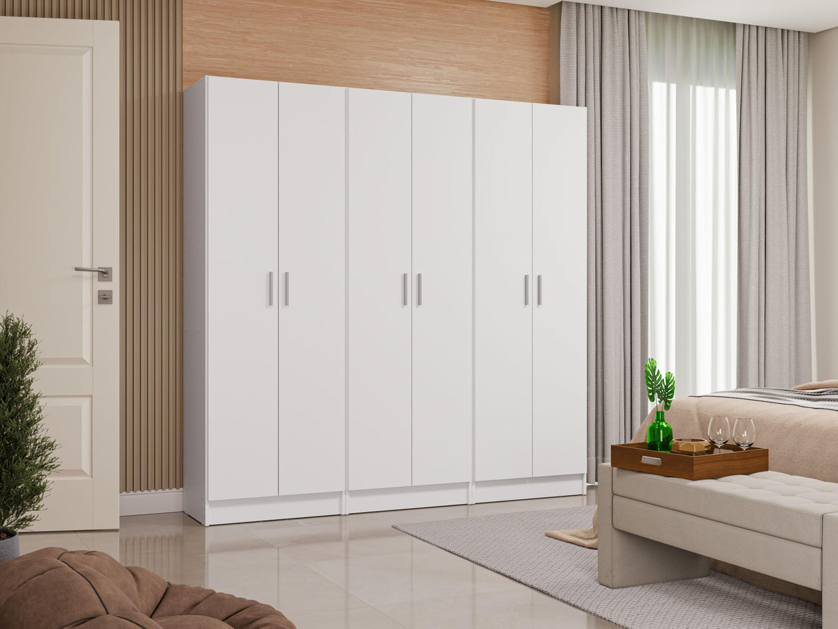 Madesa Wardrobe Armoire Closet Pantry Storage Cabinet with 6 Doors and 15 Utility Shelves 71" L Wooden Organization Unit for Bedroom, Office, Laundry Room, Kitchen, and Garage - White Madesa