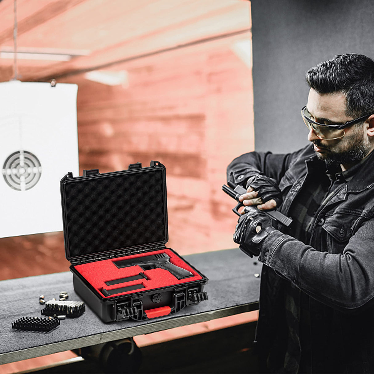 Kinghardcase Tactical Hard Gun Case DIY Water & Shock Proof With Foam TSA Approved Waterproof Hard Case for Pistol Accessories 11.4 * 9.4 * 4.5in1 Kinghardcase