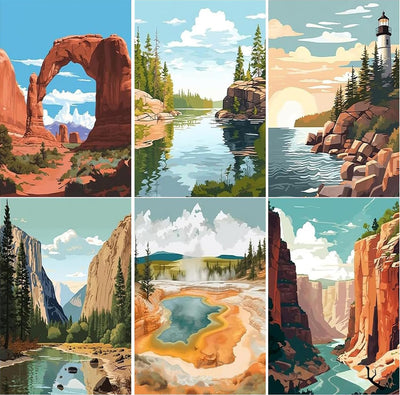 ARPADAMO 6 Pack National Park Diamond Kits for Adults,5D Diamond Painting DIY Landscape Diamond Art Diamond Painting Art Kits for Adult,Round Full Drill Diamonds, Diamond Art for Home Decor-12x16inch