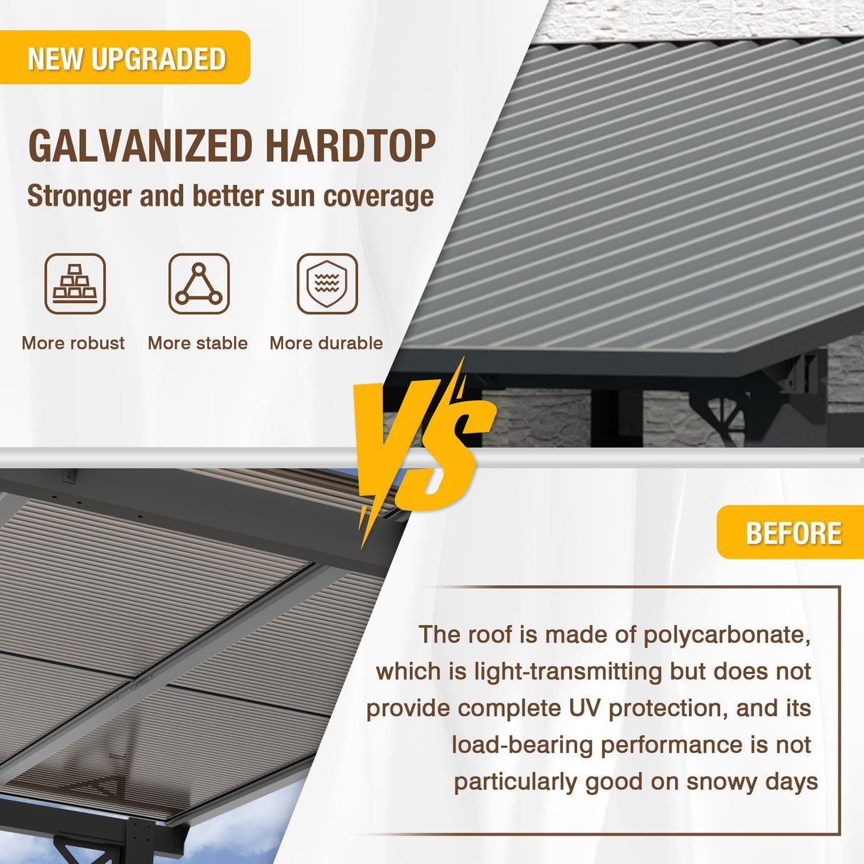 EBE 10' x 8' Hardtop Gazebo, Lean to Gazebos Outdoor Pergola with Galvanized Steel Roof, Wall Mounted Gazebo Pergola, Metal Awning for Patio, Decks, Backyard EBE