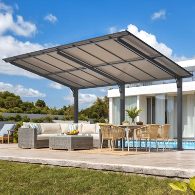 AECOJOY 16' x 10' Gazebo Outdoor Pergola for Patio,10x16 Pergola Carport, Freestanding Lean to Hardtop Gazebo, Pergolas and Gazebos Clearance with Roof, Wall-Mounted Heavy Duty Awnings for Patio