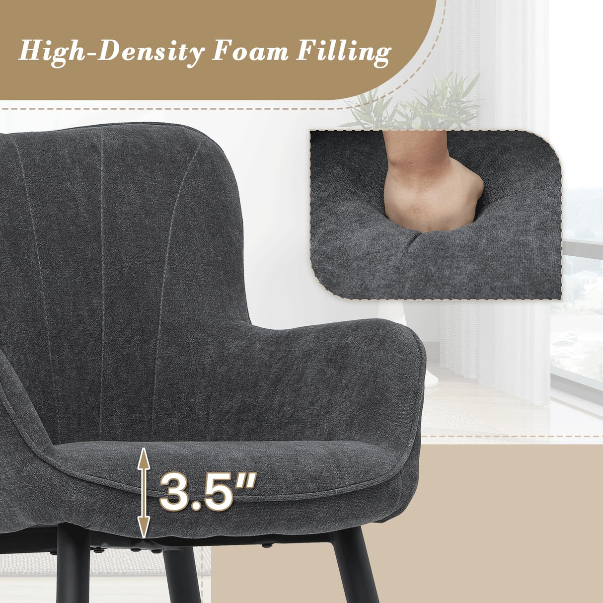 Athena Collection Wingback Accent Chair for Living Room, Upholstered Arm Reading Chair for Adults, Cozy Linen Fabric Armchair with Metal Legs for Bedroom, Makeup, Office, Grey Athena Collection