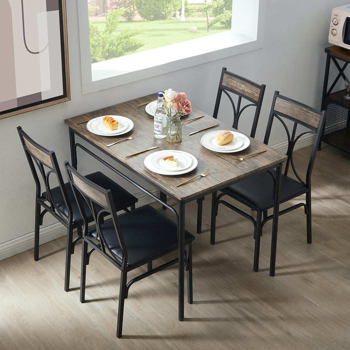 VECELO Kitchen Dining Room Table Set with 4 Chairs for Small Space, Apartment,Metal Steel Frame VECELO