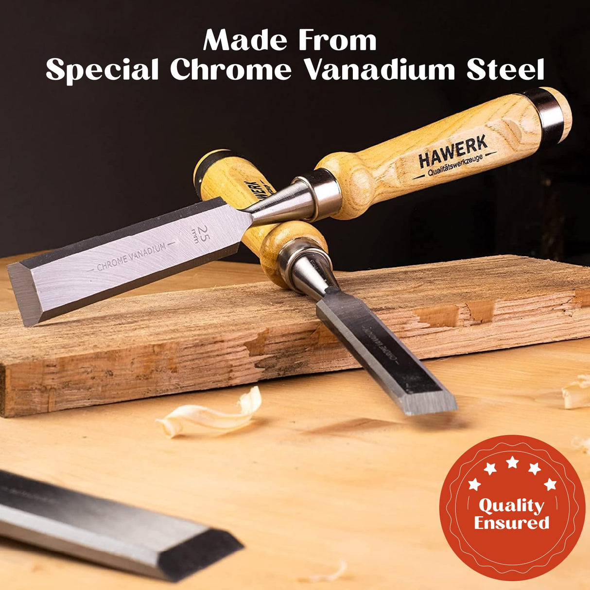 HAWERK Wood Chisel Sets - Wood Carving Chisels with Premium Wooden Case - Includes 6 pcs Wood Chisels & 2 Sharpening Stones Hawerk