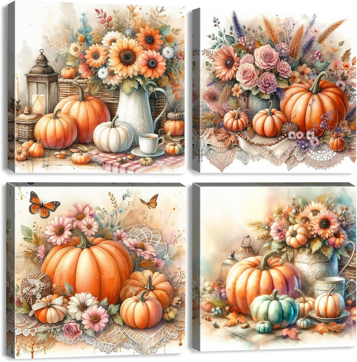 Fall Diamond Art Kits for Adults,5D Pumpkin Flower Diamond Art 4-Piece Set,DIY Full Drill Diamond Painting Kit,Home Wall Decor Diamond Painting (11.8x11.8 Inch) YULIDECO