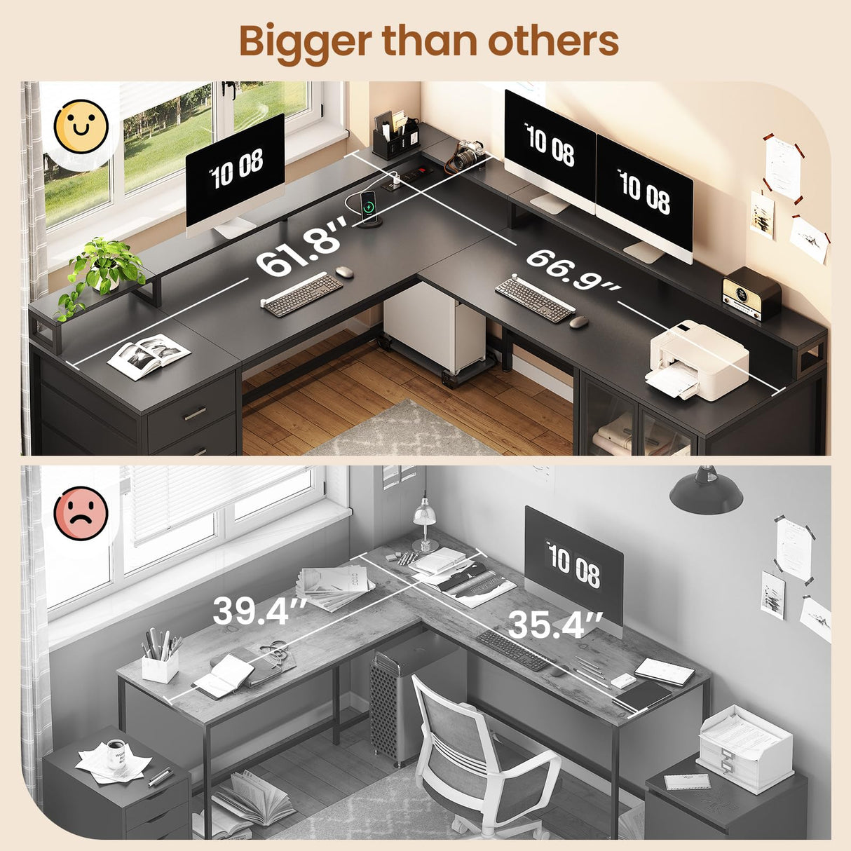 SEDETA L Shaped Gaming Desk with 4 Drawers, 109” Computer Desk with Display Cabinet, Home Office Desks with 2 Monitor Stands, CPU Stand, LED Lights and Power Outlet, Black SEDETA