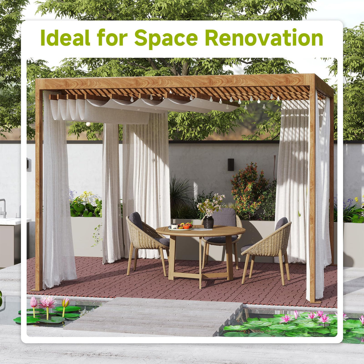 Rovibek 44 PCS Interlocking Deck Tiles, 12" X 12" Plastic Deck Tiles Outdoor Waterproof, All Weather Patio Tiles for Balcony Backyard Poolside Porch, Pavers for Outside Walkway, Stone Brown Rovibek