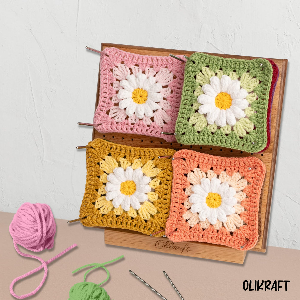 Olikraft 9.5" Crochet Blocking Board with Pegs 50 Pins - Granny Square Blocking Boards for Crochet Projects - Yarn Supplies Tools and Accessories and Gadgets Olikraft
