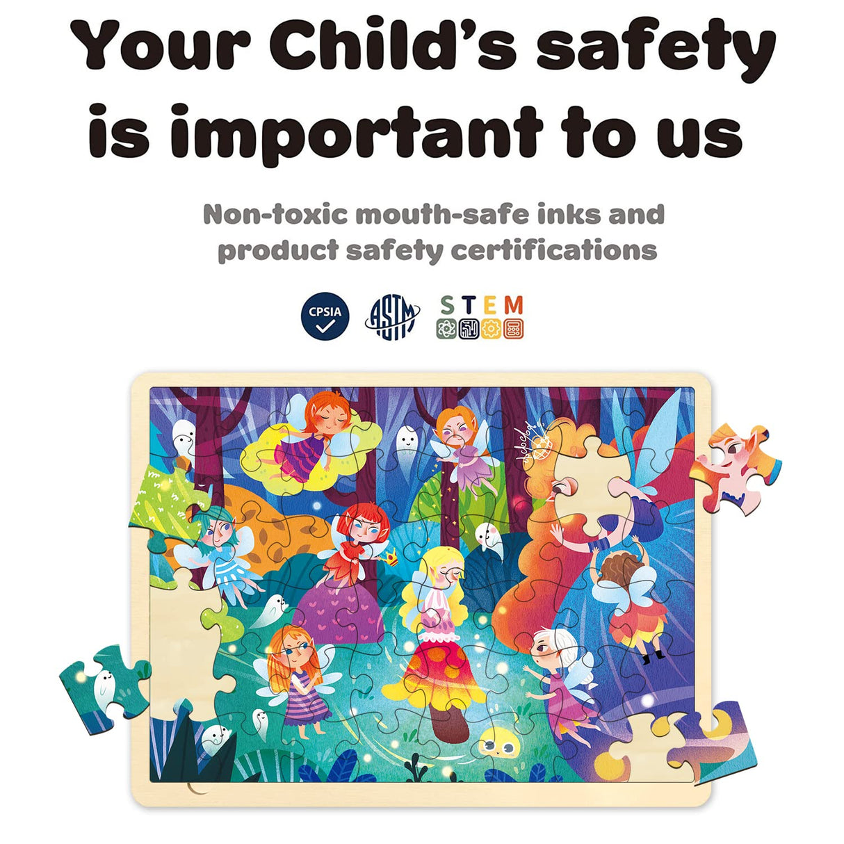 MoinKidz Wooden 48-Piece Jigsaw Puzzle for Kids Ages 3-5, Fairy Night, Includes Tray, Develops Hand-Eye Coordination & Problem-Solving Skills MoinKidz