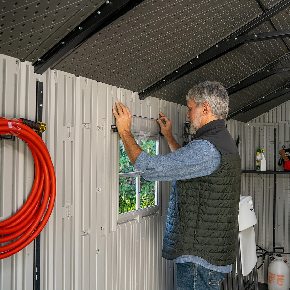 Lifetime Outdoor Storage Shed, 8x20 Ft, Gray, Resin Backyard Tool Shed with Lockable Doors and Weather-Resistant Panels Lifetime
