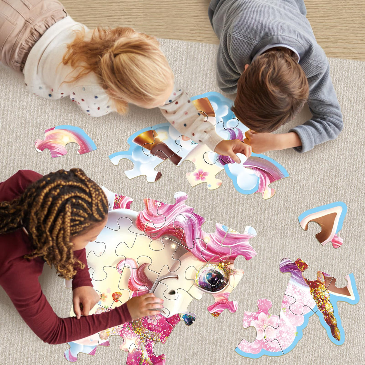 Jumbo Shimmery Floor Puzzle for Kids,Unicorn Jigsaw Large Puzzles,45 Piece Unicorn Puzzle for Toddler Ages 3-5,Children Learning Preschool Educational Toys,Birthday Gift for 4-8 Years Old IFLOVE
