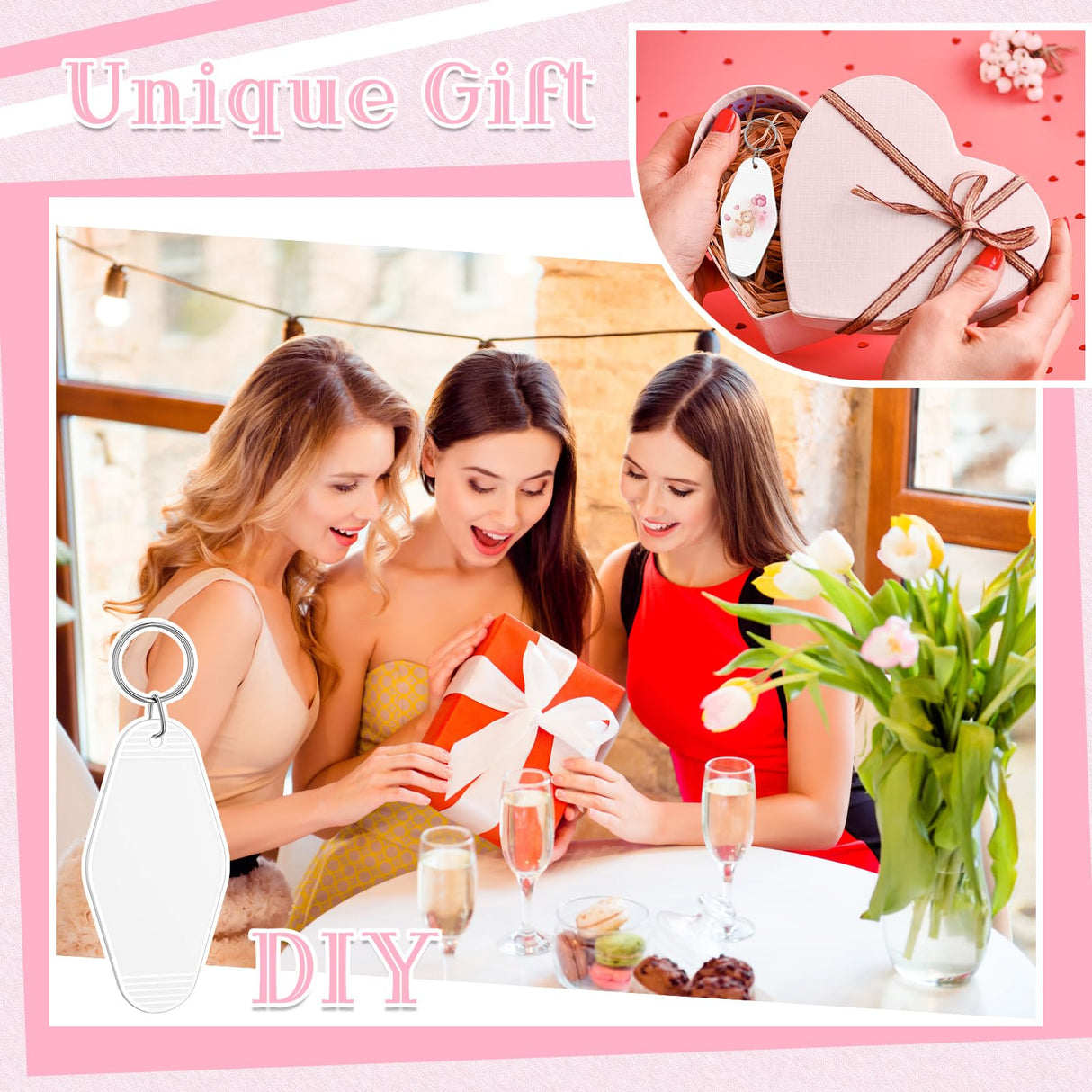 Pinkunn 50 Pcs Motel Keychain Blank Hotel Keychain Sublimation Vintage Keychain Bulk for DIY Crafts Ornament (White) Pinkunn