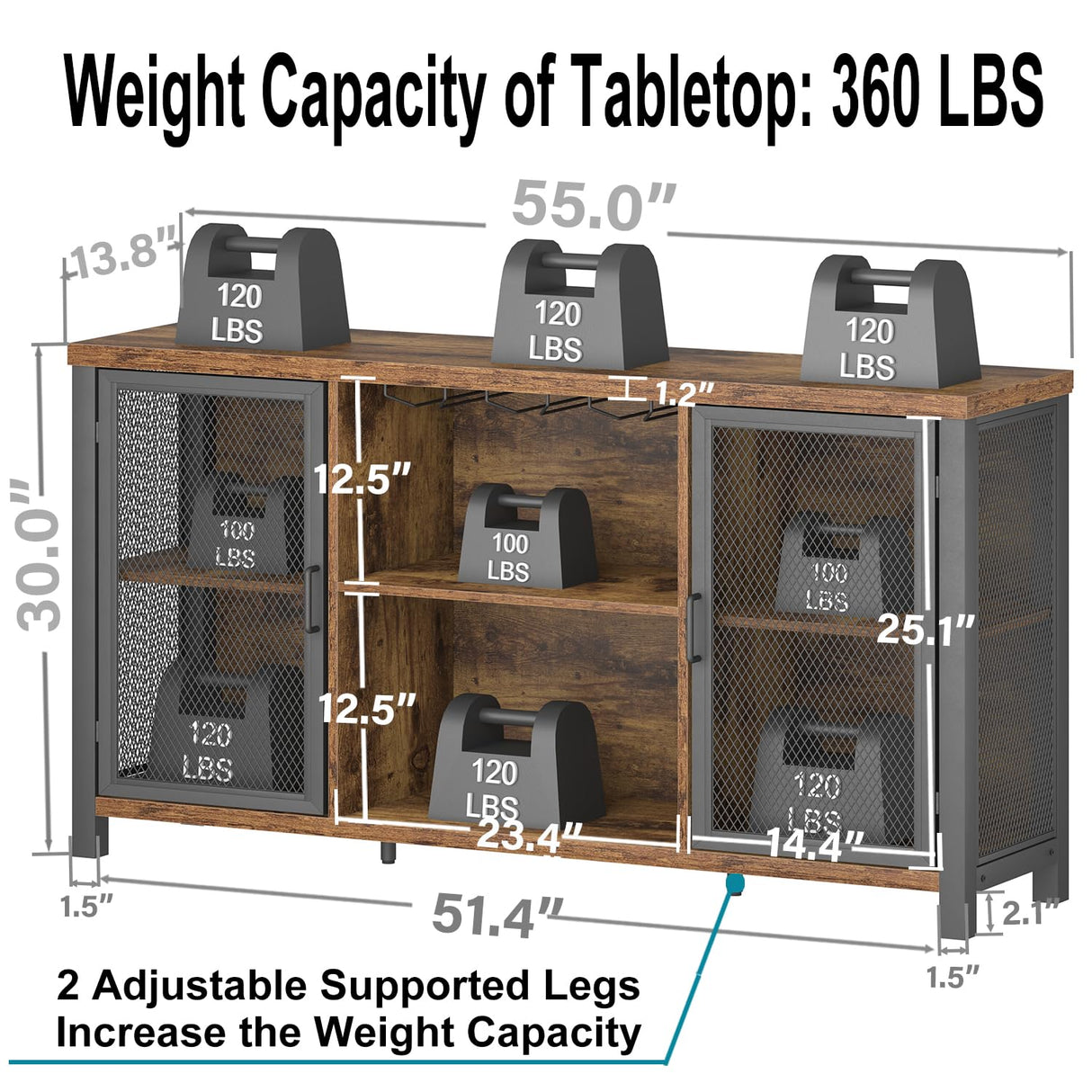 Launica Industrial Coffee Bar Cabinet, Wine Bar Cabinet for Liquor and Glasses, Liquor Cabinet with wine Rack Storage, Wood Metal Sideboard Buffet Cabinet for Home Kitchen Dining, Rustic Brown 55 Inch Launica