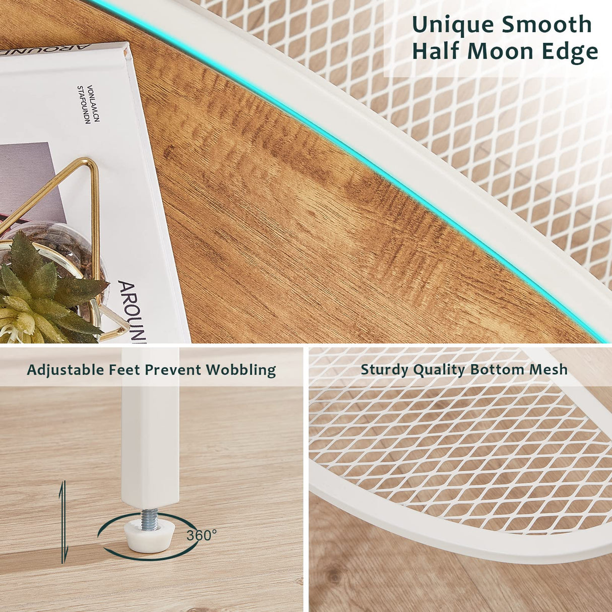 SAYGOER 2-Tier Half Moon Console Table with Storage Shelves in Oak White for Entryway, Living Room, and Office SAYGOER