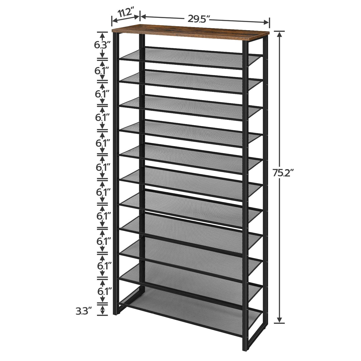 HOOBRO Shoe Rack, 12-Tier Shoe Storage Organizer, Large Capacity Shoe Shelf for Front Door Entrance, Entryway, Closet, Holds 36-48 Pairs of Shoes, Closet, Rustic Brown and Black BF127XJ01 HOOBRO