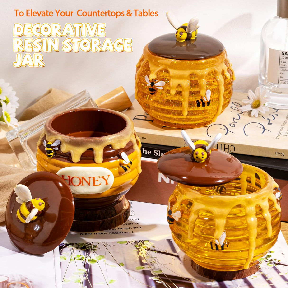 LET’S Resin Honey Jar Resin Molds Silicone, Large Resin Jar Molds with Lid and Bee, Honeycomb Shape Jar Molds for Epoxy Resin Casting Craft, Container Pot,Candle Holder,Party Favors,Christmas Gifts LET'S RESIN