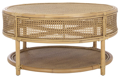 SAFAVIEH Home Collection - Arvid Honey Brown Wash Rattan Coffee Table, Round Boho Coastal Design, Fully Assembled (COF6512B)