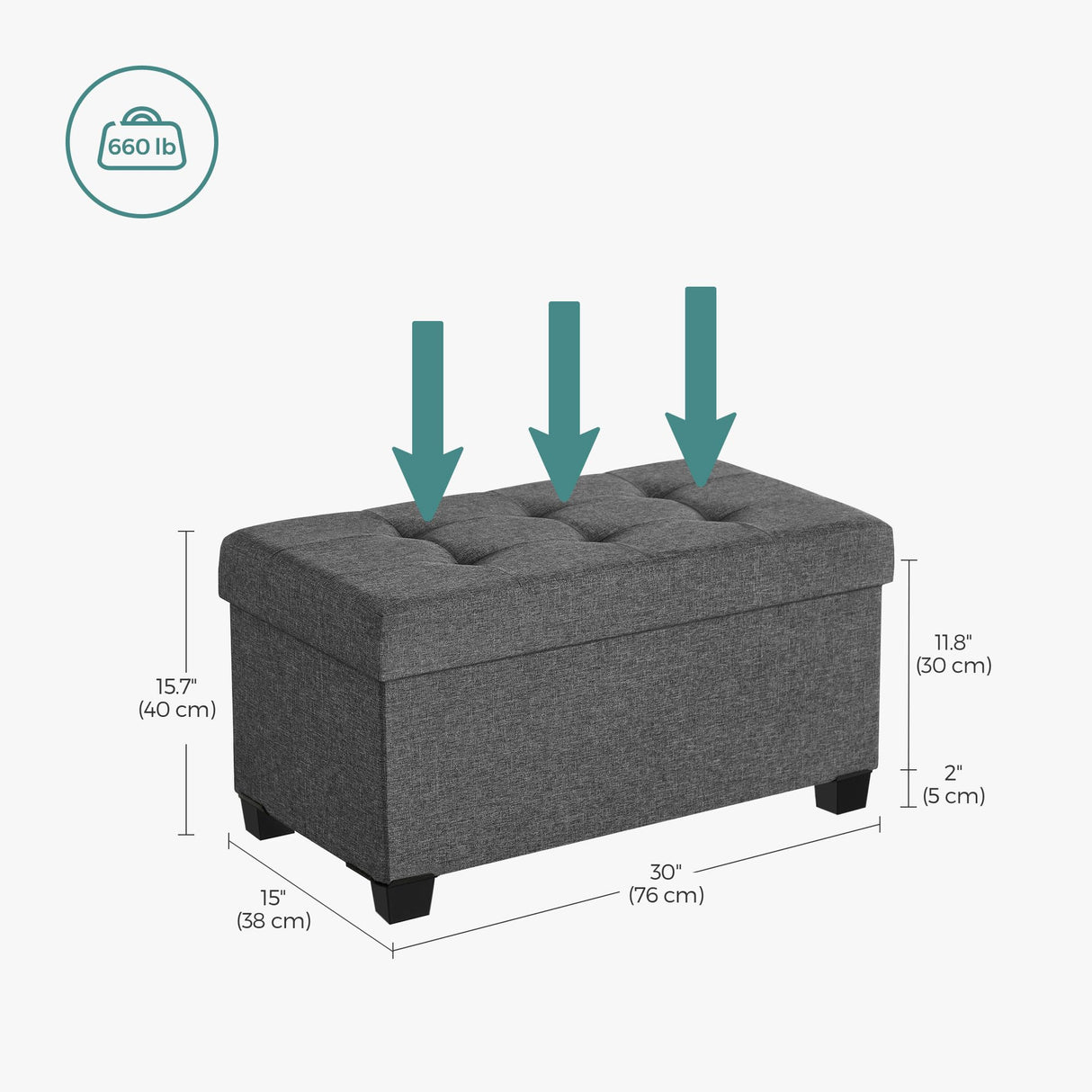 SONGMICS Storage Ottoman Bench, Foldable Foot Rest with Legs, 15 x 30 x 15.7 Inches, End of Bed Bench, Storage Chest, Load up to 660 lb, for Living Room, Bedroom, Entryway, Dark Gray ULSF16GYZ SONGMICS