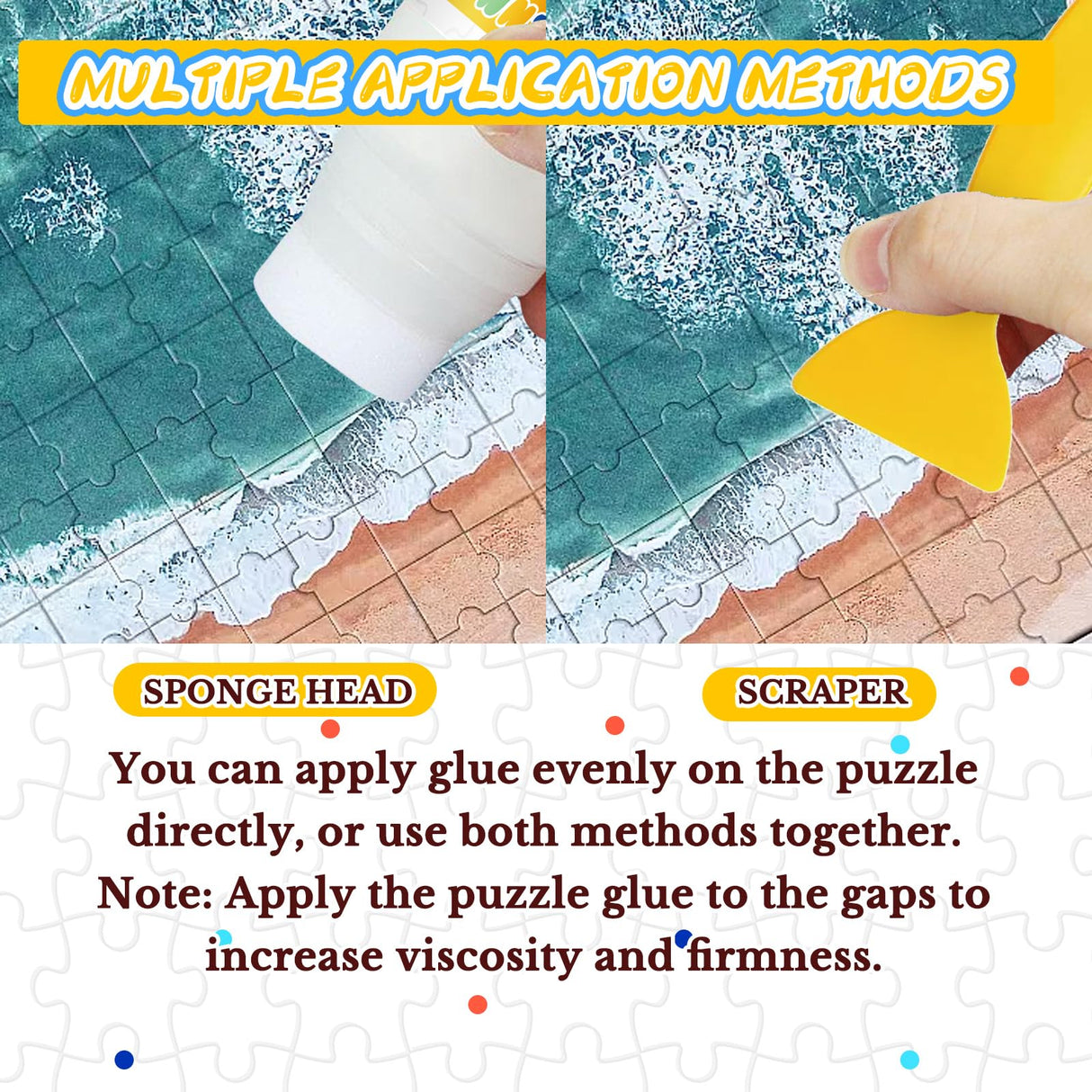 Puzzle Glue with New Sponge Head, Clear Water-Soluble Quick Dry Jigsaw Puzzle Glue, Suitable for 1000/3000/5000 Pieces of Paper and Wood Puzzle, 120ml*2 Bellisinno