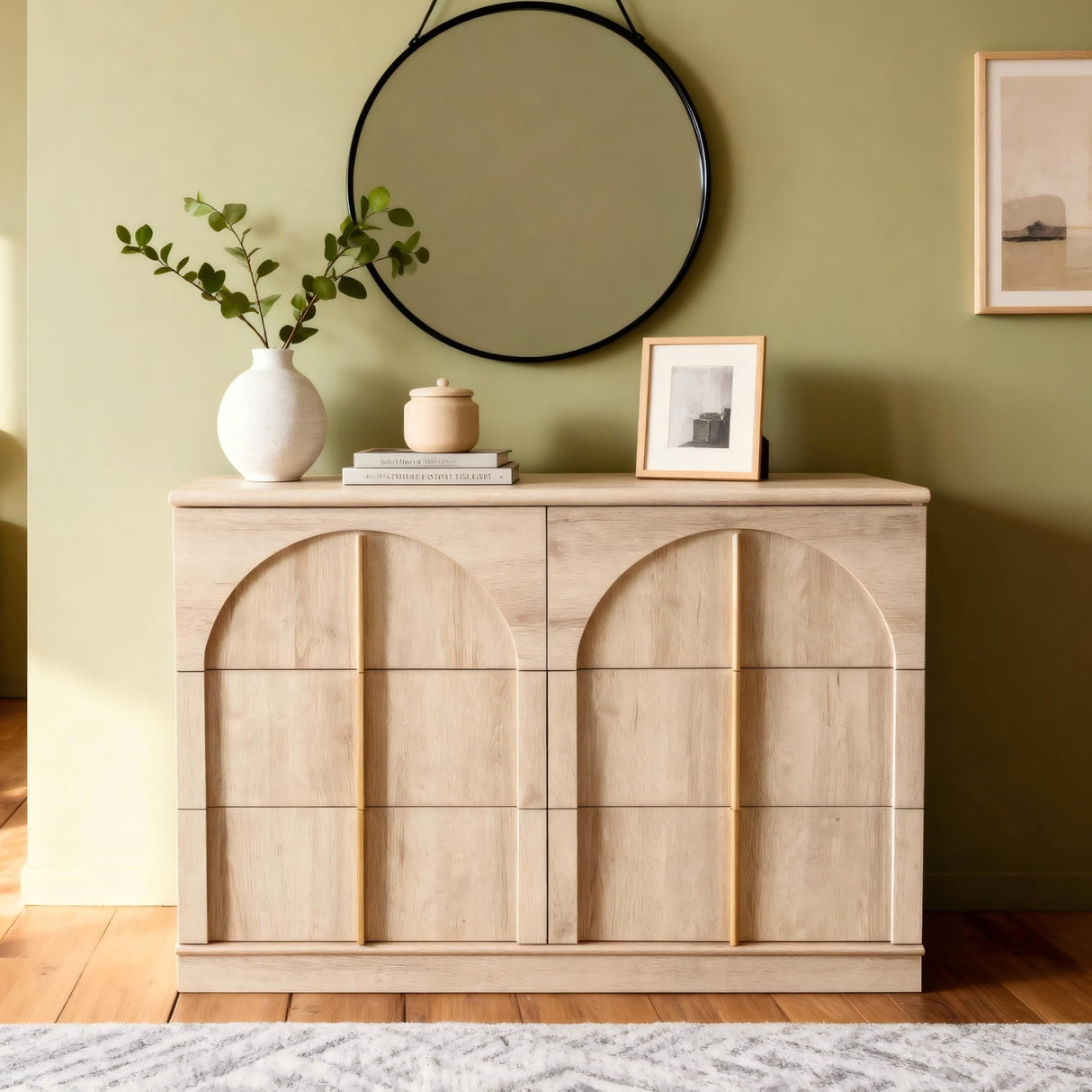 ACCOHOHO Arched 6 Drawers Dresser for Bedroom, 47.3" Wide Modern Chest of Drawers with Rounded Edge & Metal Handles, Wood Storage Closet Dressers, Natural Oak ACCOHOHO