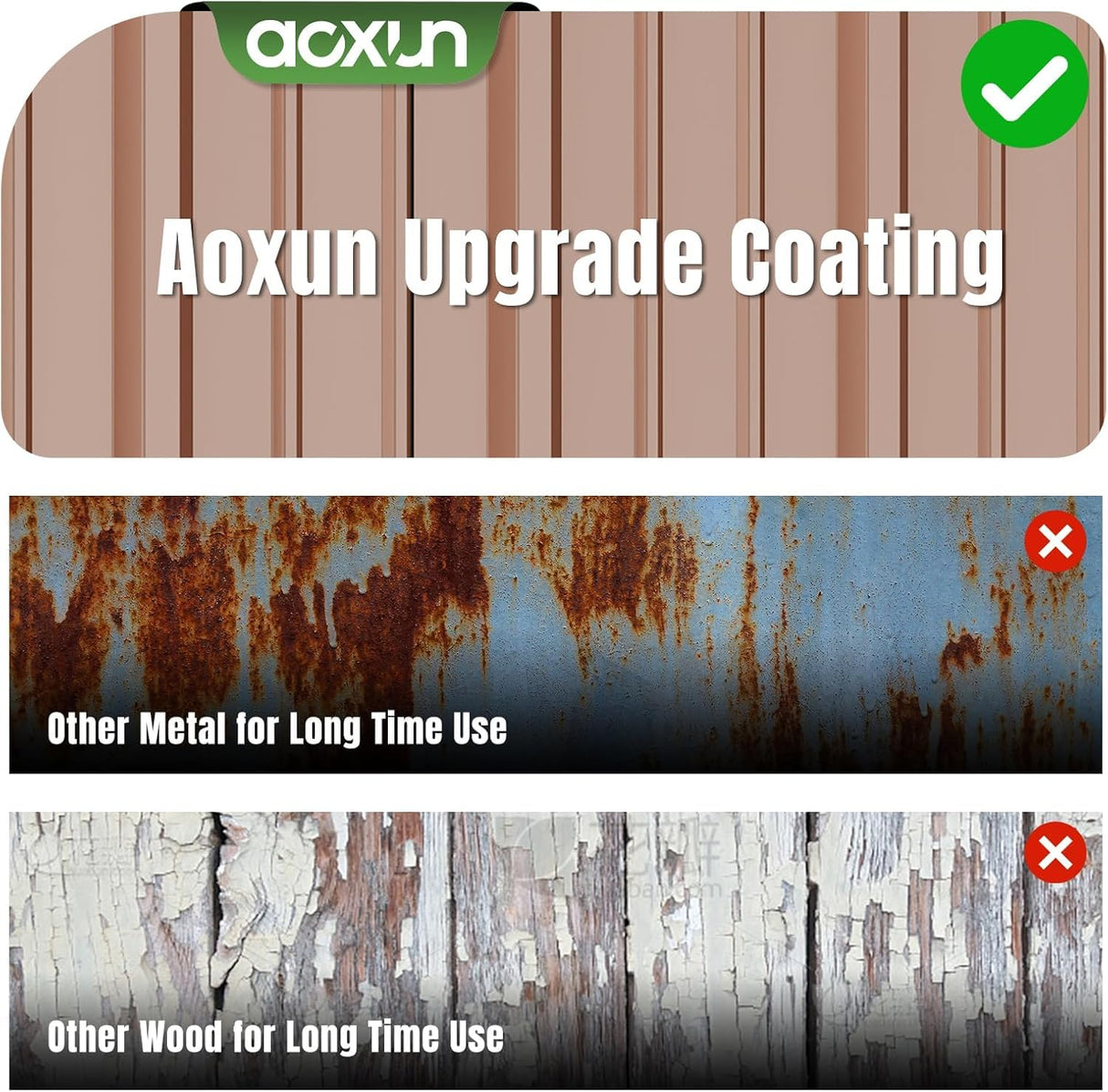 Aoxun 6'x4' Outdoor Metal Storage Shed with Lockable Door- Ideal for Tools, Garden Equipment & Bikes, Perfect for Patio Placement(Base Included/Brown) Aoxun