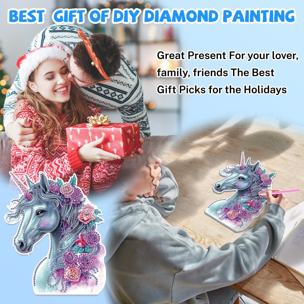 Bowetile Horse Diamond Art Hanging Kits for Adults Kids, 5D Special Shape Diamond Painting Flowers Pendant Kits, Animal Gem Art Suncatchers Painting Window Ornament for Home Garden Wall Decor Bowetile