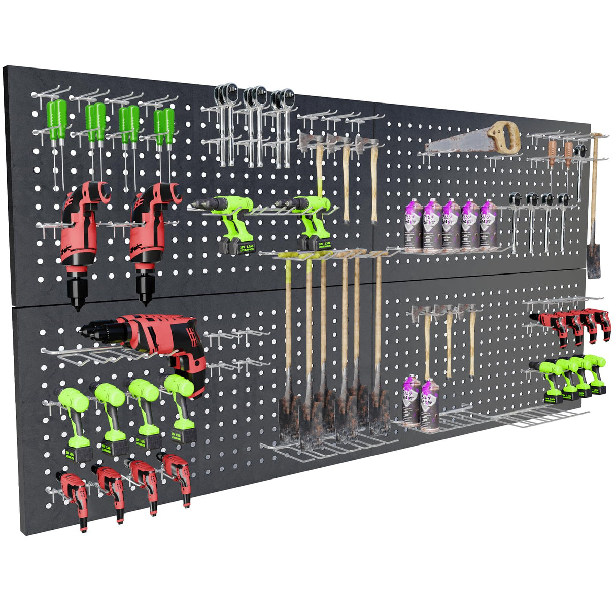 4 Pack Metal Pegboard Panels 24" x 12" Black Heavy Duty Steel Pegboard Wall Organizer, Garage Utility Tools Pegboard Storage System for Workbench, Shop, Shed Modular Peg Board Organizer Board Kit Chinrose