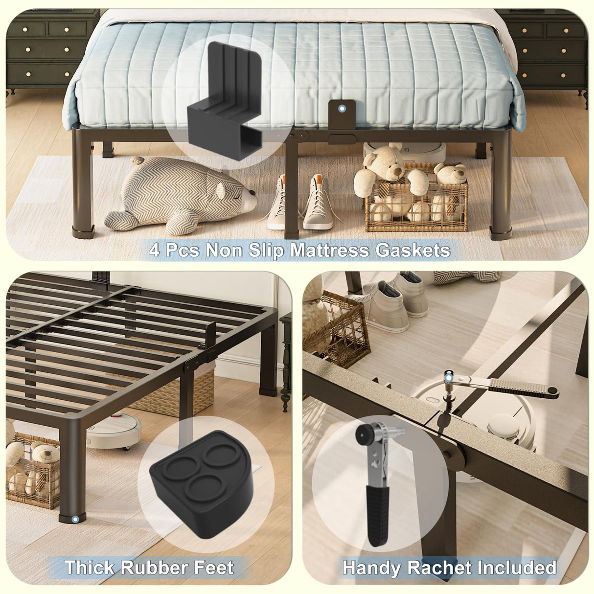 Yitong Angel 14 inch California King Bed Frame with Round Corner Legs Mattress Slide Stopper,3500 lbs Heavy Duty Metal Platform,Steel Slat Support,No Box Spring Needed,Easy Assembly,Noise Free Yitong Angel