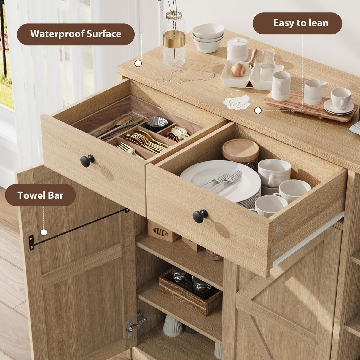 GarveeHome Shoe Storage Cabinet with Doors and Drawers, 42'' Tall Modern Shoe Cabinet with 3 Adjustable Shelves and Stable Base, 4-Tier Shoes Rack Organizer Cabinet for Entryway, Front Door, Natural GarveeHome