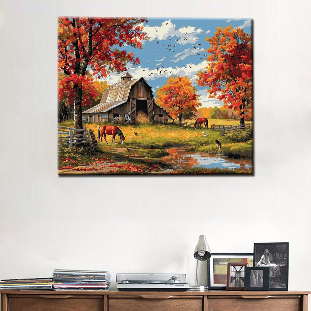 Autumn Farm Scenery Paint by Numbers Kits 16x20 inch Canvas Farm Barn Horse Landscape DIY Oil Painting for Adults Beginner with Brushes and Acrylic Pigment-Nature Fall Scenery Photo Gift(Frameless) Tucocoo