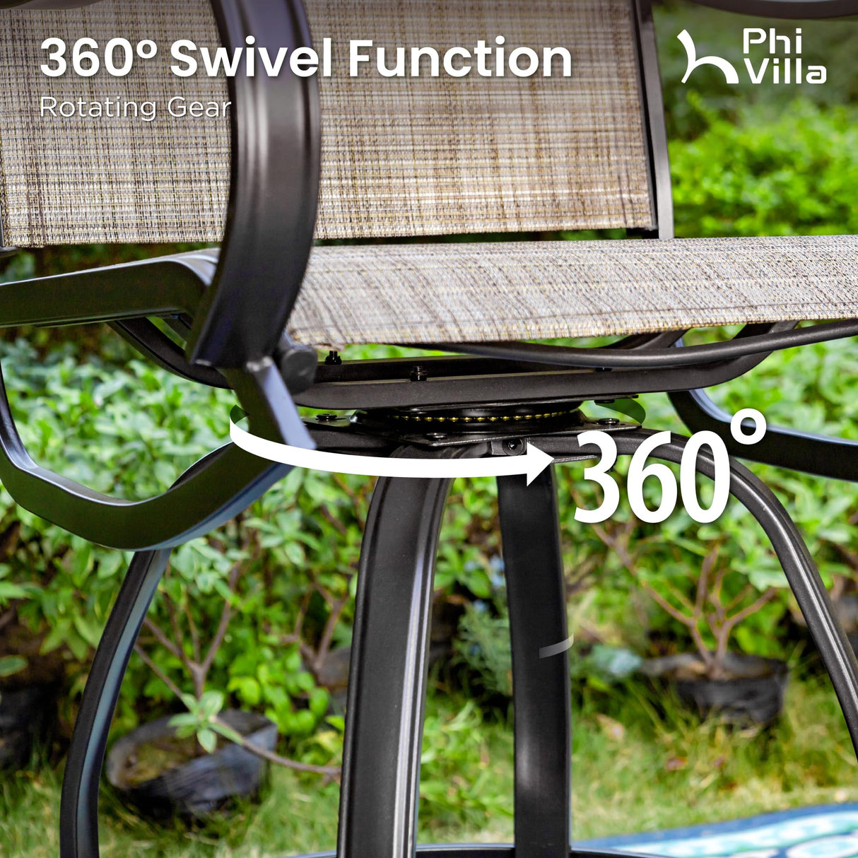 PHI VILLA 5 PCS Outdoor Bar Set, Counter Height Swivel Chair with Rectangle Metal Table, Textilene Fabric and Quick-Drying Waterproof,High Patio Set for Garden, Yard, Poolside PHI VILLA