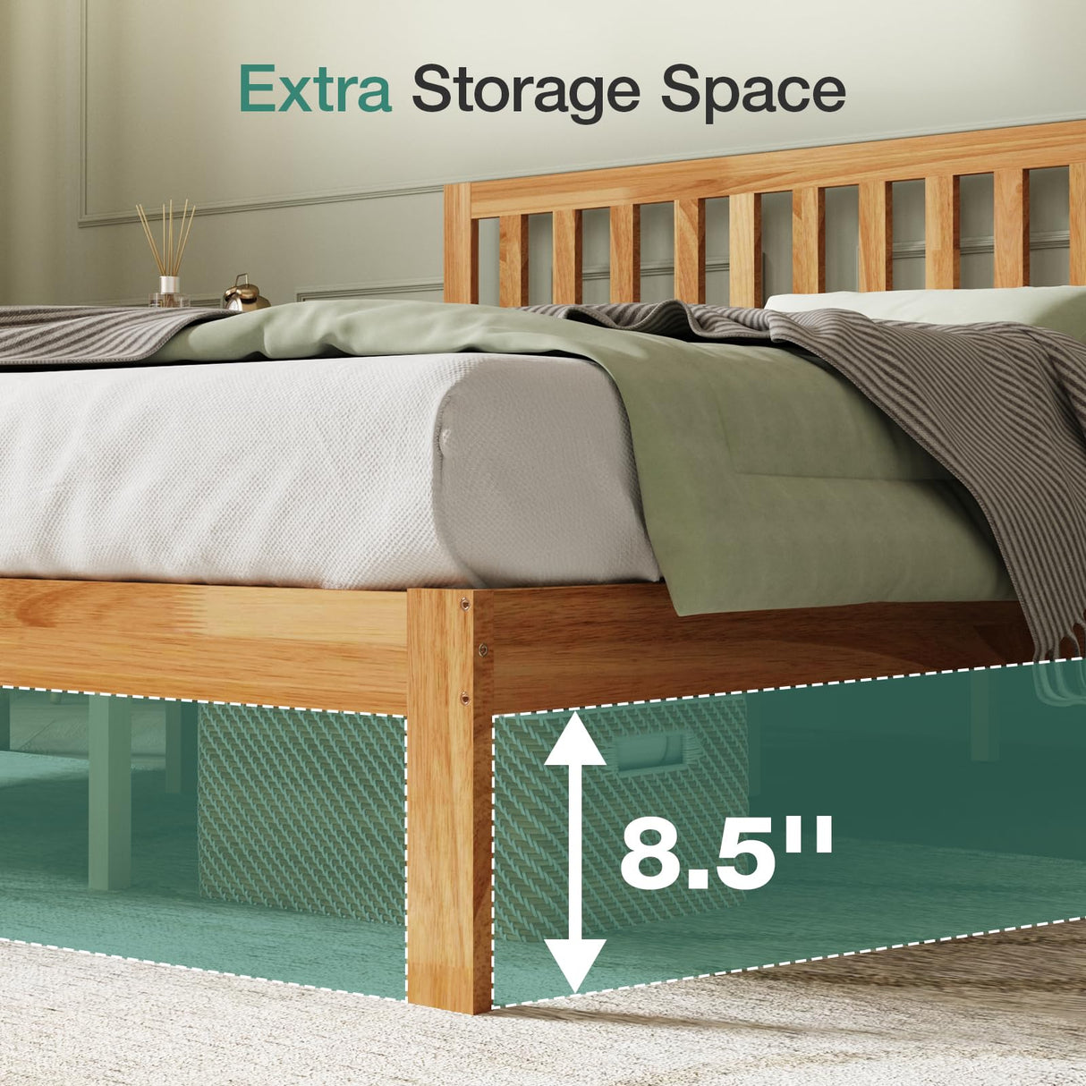 Novilla King Size Bed with Headboard, Wooden Frame & Foundation, 8.5" Underneath, No Required Box Spring, Easy Assembly Novilla