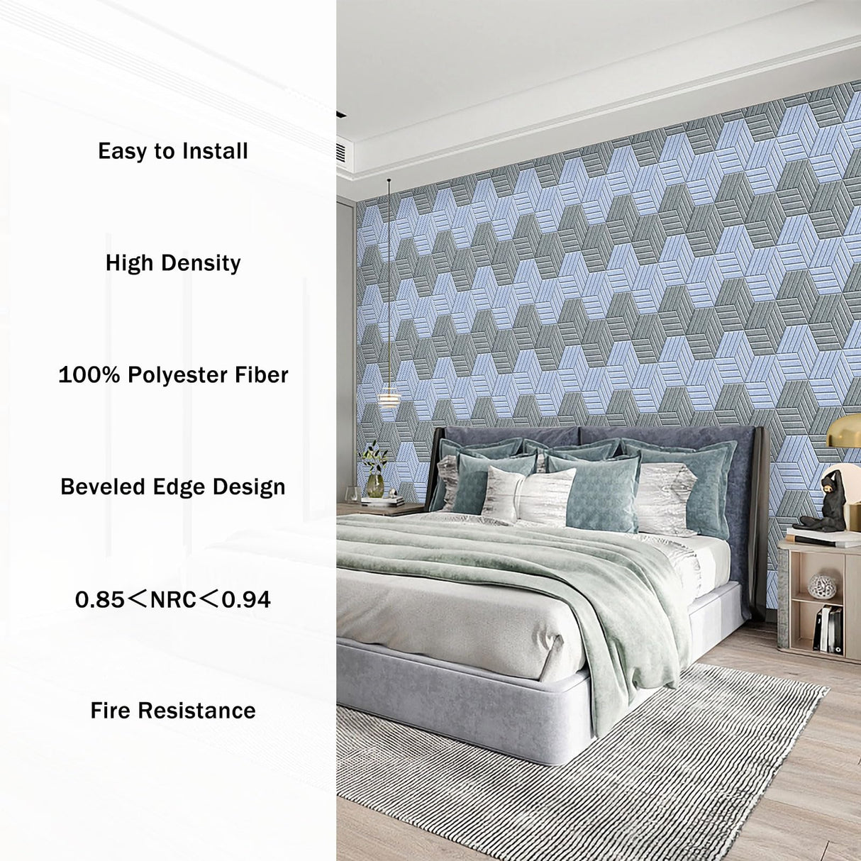 SHJADE 12 Pack Acoustic Panel Self-Adhesive, 14" X 12" X 0.4"High Density Sound Proof Padding, Hexagon Sound proof Insulation Beveled Edge Wall Tiles(White) SHJADE