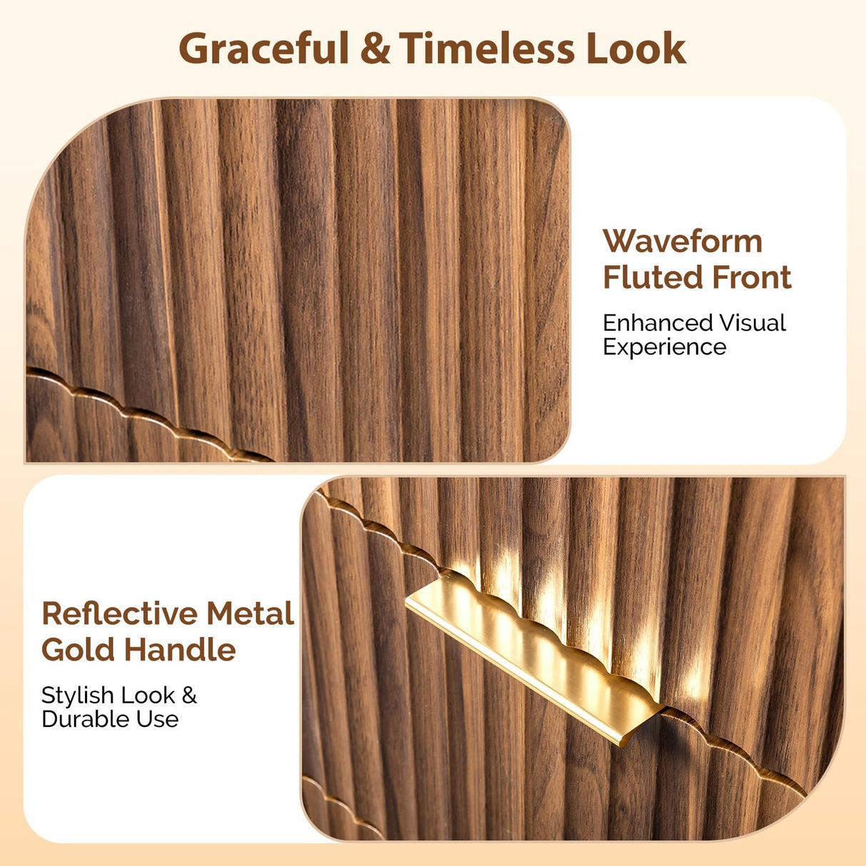 VINGLI Fluted Tall Dresser 5 Drawer, 23.66" W Chest of Drawers, Walnut Wood Dresser for Bedroom Mid Century Modern with Rounded Edge, 23.66" W*15.59" D*44.88" H VINGLI