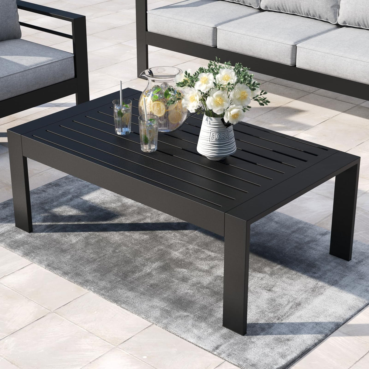 Aeeiua Outdoor Rectangle Patio Aluminum Coffee Tables for Outside, All Weather Patio Slatted Tabletop for Indoor or Outdoor Use Aeeiua